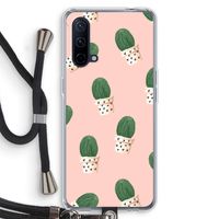Cactusprint roze: OnePlus Nord CE 5G Transparant Hoesje met koord