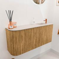 Toiletmeubel Mondiaz Joya Dlux | 91.6 cm | Meubelkleur Oak | Faye wastafel Meli Wasbak Rechts | 1 kraangat