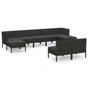 vidaXL 9-delige Loungeset met kussens poly rattan zwart