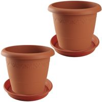 2x stuks bloempotten met onderschaal terra cotta rond diameter 30 cm