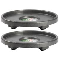 PlasticForte Plantenonderzetter - Set van 2x stuks - rond - 34 cm - antraciet - multiroller voor kam
