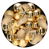 Kerstversiering kunststof kerstballen goud 6-8-10 cm pakket van 68x stuks - thumbnail