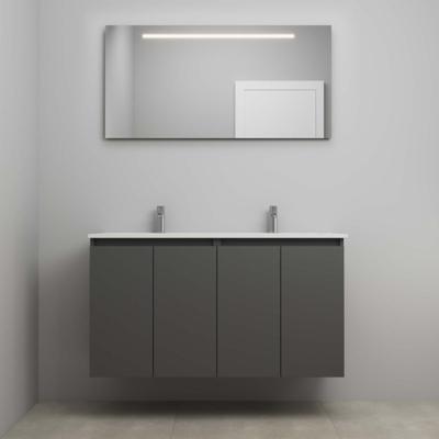 On-Line Badkamermeubelset - 120 cm - Bouwpakket - Greeploos 4 Deuren - Porseleinen Wastafel - 2 Kraangaten - Spiegel met LED-Verlichting - Mat Antraciet