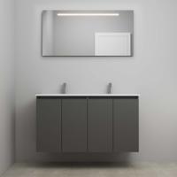 On-Line Badkamermeubelset - 120 cm - Voorgemonteerd - Greeploos 4 Deuren - Porseleinen Wastafel - 2 Kraangaten - Spiegel met LED-Verlichting - Mat Antraciet