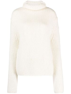 Moncler pull en maille épaisse à col roulé - Blanc