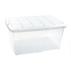 1x Opslagbakken/organizers met deksel 60 liter 63 x 46 x 32 transparant/wit