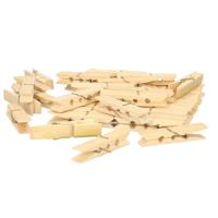 Wasknijpers voor wasgoed ophangen - bamboe hout - 40x stuks - beige - 7 cm - thumbnail