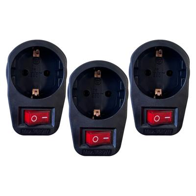 Benson Stopcontact adapter - 3x - zwart - met randaarde en schakelaar