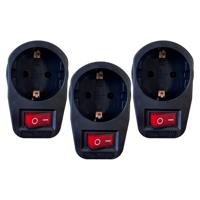 Benson Stopcontact adapter - 3x - zwart - met randaarde en schakelaar