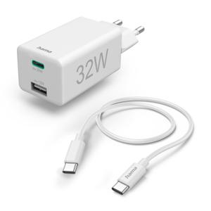 Hama Snellader 1x USB-C 1x USB-A PD/Qualcomm® Oplaadset 32 Watt Wit