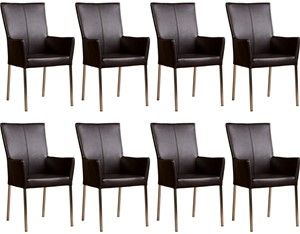 Set van 8 Donkerbruine leren moderne eetkamerstoelen Daily - poot vierkant rvs - Granada leer Ebony (donkerbruin leer)
