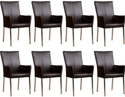 Set van 8 Donkerbruine leren moderne eetkamerstoelen Daily - poot vierkant rvs - Granada leer Ebony (donkerbruin leer)