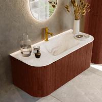 Badmeubel Mondiaz Kurve-Dlux | 110 cm cm | Meubelkleur Ruby | Wastafelkleur Frappe | Solid surface | Wasbak midden spoelbak | 1 kraangat