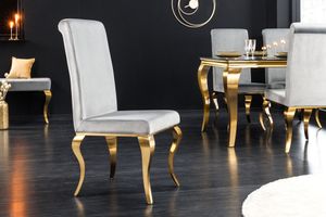 Design stoel MODERN BAROQUE grijs fluweel gouden stoelpoten - 43384