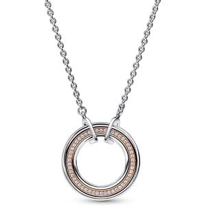 Pandora 382772C01 Ketting Pandora Signature Two-tone Logo-Pave zilver-zirconia rosekleurig-wit 45 cm