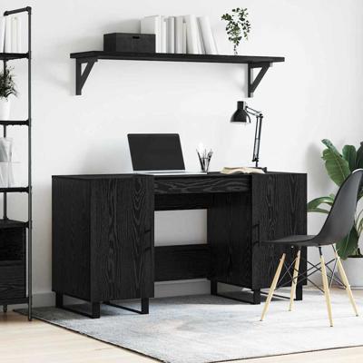Bureau met plank Zwart eiken 140 x 50 x 75 cm Bewerkt hout