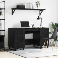 Bureau met plank Zwart eiken 140 x 50 x 75 cm Bewerkt hout