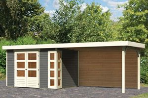 Woodfeeling | Tuinhuis Kerko 4 met Overkapping 2,8 en Achterwand | Terragrijs