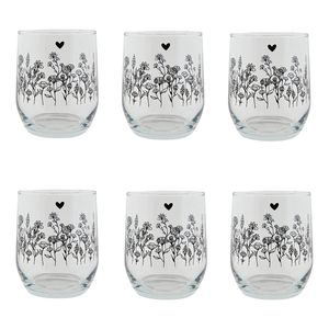 HAES DECO - Set van 6 Waterglazen - Ø 8x9 cm / 300 ml - Glas - Flora and Fauna