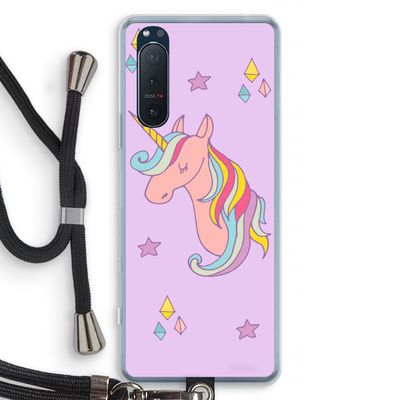 Roze eenhoorn: Sony Xperia 5 II Transparant Hoesje met koord