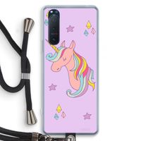 Roze eenhoorn: Sony Xperia 5 II Transparant Hoesje met koord