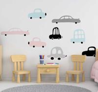 Muurstickers kinderkamer autootjes met pastel kleuren