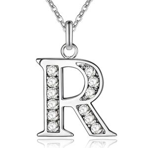 Zilverkleurige Letter R Dames Ketting met Zirkonia