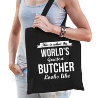 Worlds greatest butcher tas zwart volwassenen - werelds beste slager cadeau tas - Feest Boodschappentassen - thumbnail