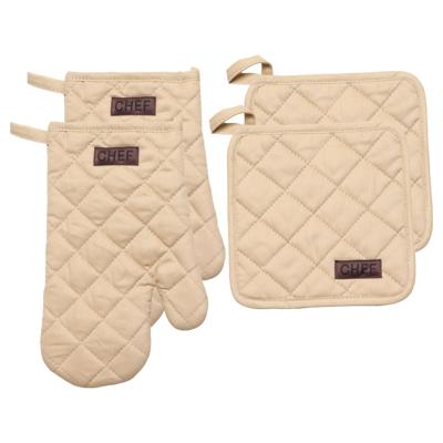 Luance Ovenwant set met pannenlap - 2x - beige - katoen - 18 x 28 cm - chef - keukenbenodigdheden