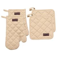Luance Ovenwant set met pannenlap - 2x - beige - katoen - 18 x 28 cm - chef - keukenbenodigdheden