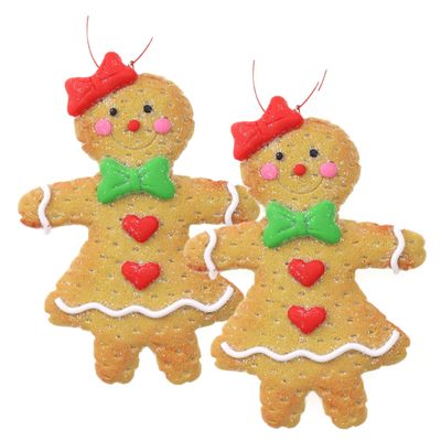 Kersthanger/ornament -gingerbread peperkoek vrouwtje -2x st- kunststof - 11 cm