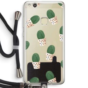 Cactusprint roze: Huawei Ascend P10 Lite Transparant Hoesje met koord