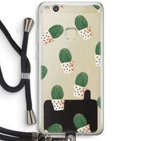 Cactusprint roze: Huawei Ascend P10 Lite Transparant Hoesje met koord