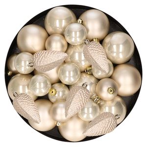 Kerstversiering kunststof kerstballen parel/champagne 6-8-10 cm pakket van 50x stuks - Kerstbal