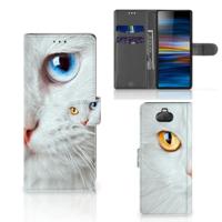 Sony Xperia 10 | Telefoonhoesje | Met pasjeshouder | Witte Kat