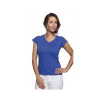 Dames t-shirt V-hals kobalt blauw 100% katoen slimfit - thumbnail