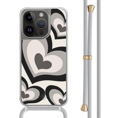 iPhone 13 Pro hoesje met grijs koord - Hart swirl zwart iPhone 13 Pro hoesje met grijs koord - Hart swirl zwart
