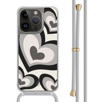 iPhone 13 Pro hoesje met grijs koord - Hart swirl zwart