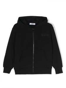 MSGM Kids hoodie zippé à logo imprimé - Noir