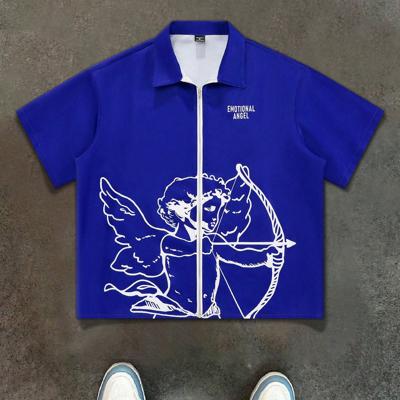 Bon&Bon Streetrush Men's Angel Graphic Zipper Shirt - Black Streetwear Blue / XL