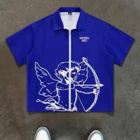 Bon&Bon Streetrush Men's Angel Graphic Zipper Shirt - Black Streetwear Blue / XL