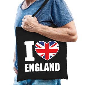 Engeland schoudertas I love England zwart katoen   -