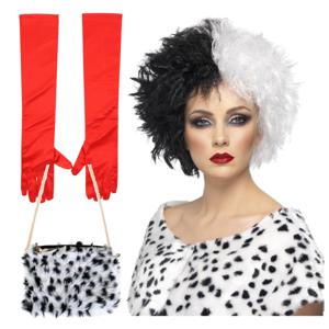 Cruel lady verkleed accessoire set - 3-delig - dalmatier schurk - Pruik en accessoires