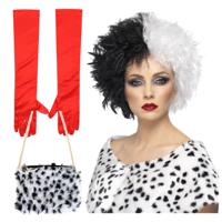 Cruel lady verkleed accessoire set - 3-delig - dalmatier schurk - Pruik en accessoires - thumbnail