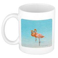 Dieren foto mok flamingo - flamingo vogels beker wit 300 ml
