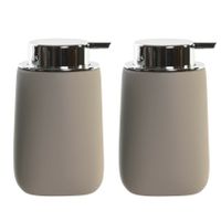 2x stuks zeeppompje/dispenser kunststeen/rvs in taupe/beige 14 cm - thumbnail