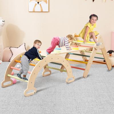 4 in 1 Klimrek met Glijbaan & Klimboog & Dubbelzijdige Ramp Klimstructuur Macaron