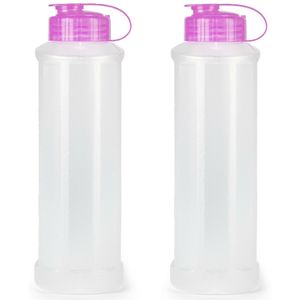 Drinkfles/waterfles/bidon - 2x - 1600 ml - transparant/roze - kunststof