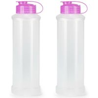 Drinkfles/waterfles/bidon - 2x - 1600 ml - transparant/roze - kunststof