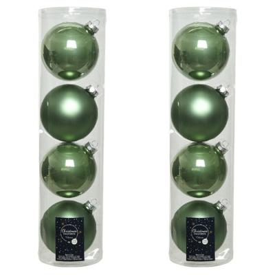 Decoris kerstballen - 8x st - salie groen - D10 cm - glas - kerstversiering Decoris kerstballen - 8x st - salie groen - D10 cm - glas - kerstversiering